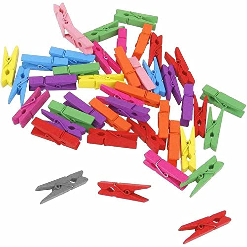 Vetrineinrete® 100 Pezzi mollette in Legno portafoto mollettine Colorate e Legno Chiaro 3.5 cm Fai da Te Clip per Decorazione casa (Colorate) P91