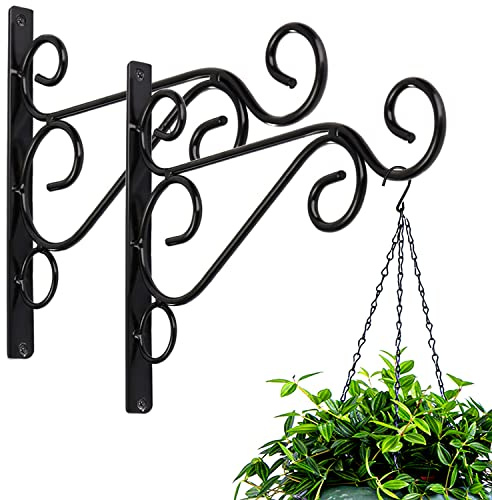 KABB Pack of 2 Black Iron Outdoor Hanging Brackets Wall Hooks for Bird Feeder Lanterns Wind Chimes with Screws