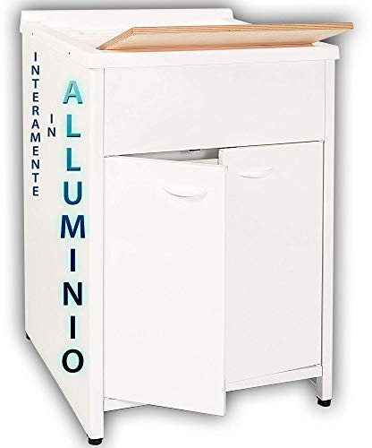 Escelsior Mobile lavatoio IN ALLUMINIO, per lavanderia e da esterno, PREMIUM, diverse misure, + sifone e tavoletta lavapanni in omaggio, bianco, VASCA TOP LINE, moderno (L60 x P60x H83)