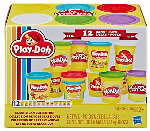 Play-Doh Retro Compound Pac Classic Dosen-Kollektion, 12 Dosen, Modellierton-Set für Kinder, 1,37 g, Knetmasse, rot, blau, gelb, grün, lila, Kreativität, Designen, Modellieren