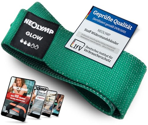 NEOLYMP Kurze Fitnessbänder Stoff mit Fitness Traningsprogramm E-Book - waschbare Resistance Bands, Widerstandsbänder Krafttraining, Booty Band, Gymnastikband, Fitnessband, Trainingsbänder