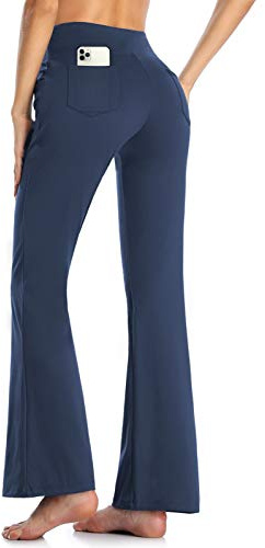 MOVE BEYOND Butterweiche Damen Bootcut Yogahose und 3/4-Hosen mit 4 Taschen Bauchkontrolle Workout Bootleg Arbeitshose