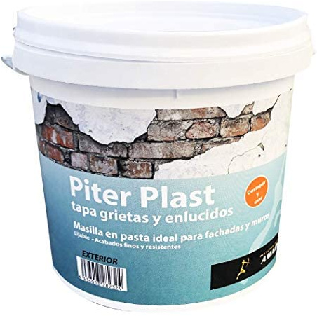 Masillaen Pasta con Fibra de Vidrio. Piter Plast Fibra. Sirve para tapar grietas y fisuras. Interior y Exterior. (5 kg.)