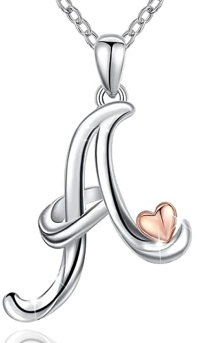 CELESTIA Gifts for Women Sterling Silver Initial Necklaces for Women Letter Pendant A Monogram Necklaces Alphabet Heart Initial Jewelry