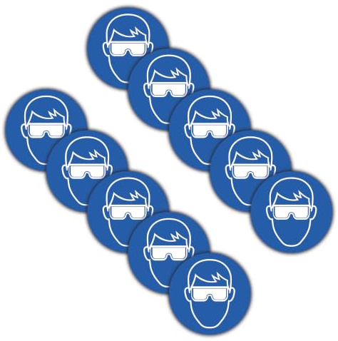 STROBO 10 Stück XXL Aufkleber Schutzbrillen pflicht mit Ø 21 cm | Sticker mit geschlitzter Rückseite für den Innen- und Außenbereich | UV-Schutz, Wind- und Wetterfest
