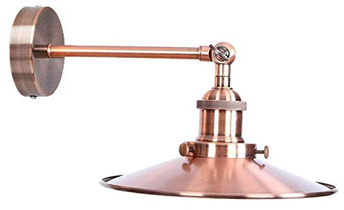 DC VOLTAGE Vintage Edison-Wandleuchte, stabile Leselampe aus Metall zur Wandmontage mit 180°-Schwenkarm, moderne Inselleuchte mit flachem Lampenschirm für Wohnzimmer, Küche, Nachttisch (Kupfer)