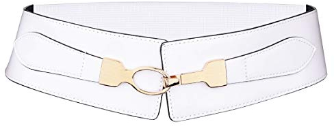 KYEYGWO Damen Elastischer Gürtel mit Haken Schnalle, Lackleder Stretch Gürtels Klassisch Breiter Taillengürtel für Kleid Mantel Langes Hemd, Weiß
