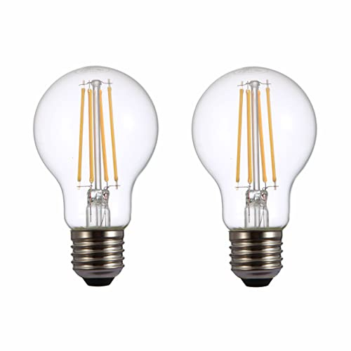 TEKLED® A60 Filament Vintage LED Bulbs | E27 Edison Screw | Energy Saving 6.5W Light Bulb 60W Equivalent | DIMMABLE Clear 2700K 806LM | 2-Pack | Warm White