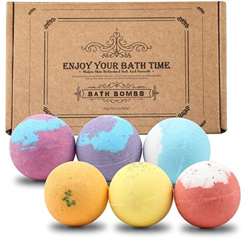 6x60g Bombe da Bagno regalo set donna, naturali bomba da bagno bolle per bagno spa kit bombe da doccia, bath bomb bambini sali da bagno rilassanti
