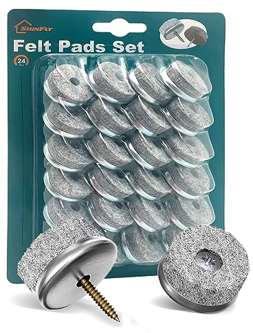 shinfly Filzgleiter für Stühle 24 Stück - Ø 22mm Stuhl Filzgleiter Schrauben mit 4mm dickem Filz - Möbelgleiter Filz Stuhlgleiter für Stühle Möbel Böden