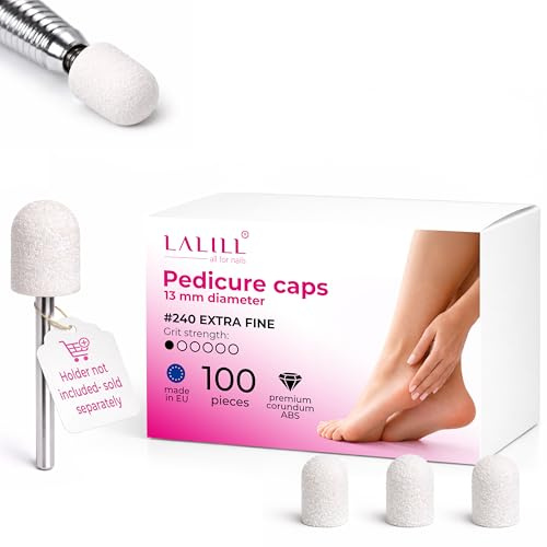 LALILL Slipkåpor LUX 100 stycken – vita fräslock för nagelfräsar – manikyr, pedikyr och podologi – tillbehör för fotvård, förhårdnadsavlägsnande, nagelmodellering, 13 mm, 240 korn