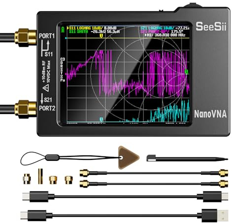 Seesii NanoVNA-H Antennenanalysator, 2,8 Zoll Vektor Netzwerk Analysator 10 KHz - 1,5 GHz MF HF VHF UHF Messung von S Parametern, Spannungs Stehwellen Verhältnis, Phase, Unterstützung SD Karte
