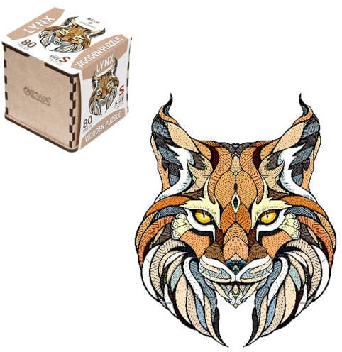EWA Eco-Wood-Art Lynx S Wooden Box LUCHS S Holzkiste-Farbige Holzpuzzle für Jugendliche und Erwachsene-DIY-Bausatz, Selbstmontage, kein Kleber erforderlich-80 Stück, vielfarbig