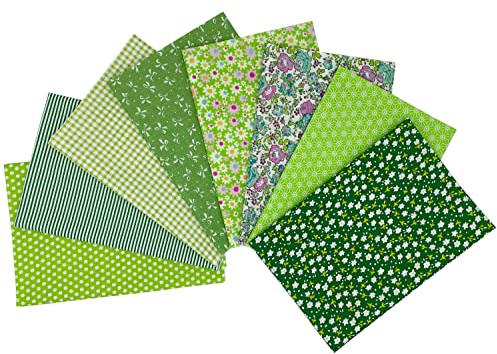 Jukway 8 Stück Baumwollstoff Meterware 50x50 cm, 100% Baumwolle Patchwork Stoff Stoffpaket Stoffreste DIY Baumwolltuch mit vielfältigen Mustern Stoffe zum Nähen Quilten Dekoration Handwerken (Grün)