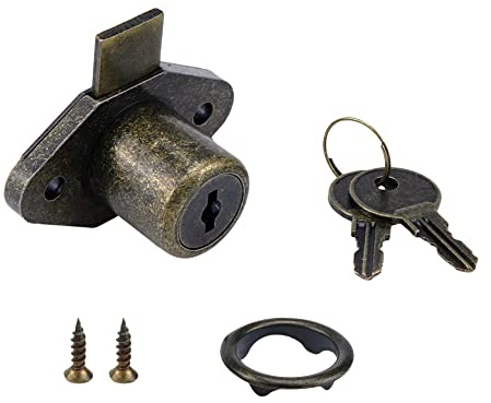 Chinflly Antique Bronze Drawer Locks with Keys Sturdy File Cabinet Lock Replacement for Dresser Desk DIY Wooden Box, Pack of 1