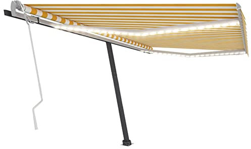 Gelenkarmmarkise Einziehbar mit LED, Chusui Balkon Markise, Sonnenschutz, Balkon überdachung, Sonnenmarkise, Terrassen-markisen, 450x300 cm Gelb und Weiß