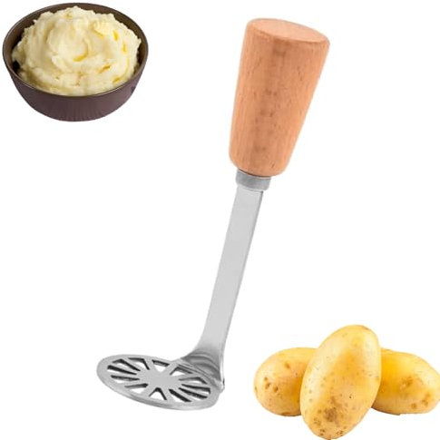 Schiaccia Patate Manuale, Professionale Schiaccia Patate con Manico Ergonomico, Schiacciapatate in metallo, Purea Manuale In Acciaio Inox Con Manico In Legno Antiscivolo per Alimenti