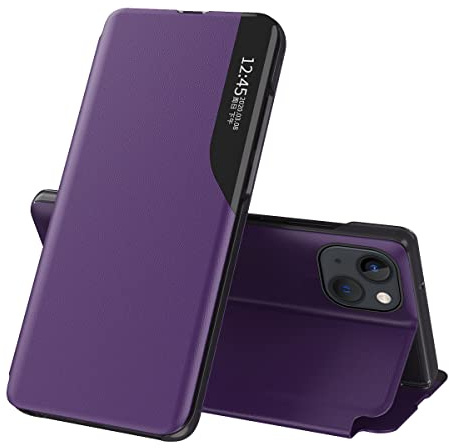 QIWEIQING Compatible with OPPO Find X5 Cell Phone Case Clear View Mirror Flip Cover PU Leather with Kickstand Protective Cover Cases for OPPO Find X5. Purple QH3