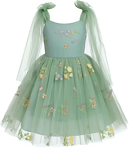 Blumenm?dchen Kleid M?dchen Blumen Stickerei Tutu T?llkleid Prinzessin Partykleid Baby Taufkleid Festliches Festkleid Hochzeit Ballkleid Abendkleid Erstkommunion Kleider Fee Kost?m Gr?n 3-4 Jahre