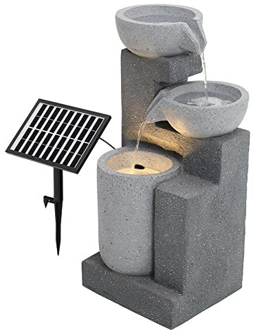 Fontaine à eau de jardin intérieur/extérieur - Grande fontaine de jardin solaire avec lumières LED - Statue décorative pour terrasse, patio, porche, cour