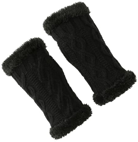 KBRPEY Guantes sin Dedos de Punto para Mujeres, Punto Caliente Manoplas Guantes,Brazo Manoplas sin dedos, Tejer Invierno con Agujero Pulgar Guantes Calientes para Mujere (Negro)