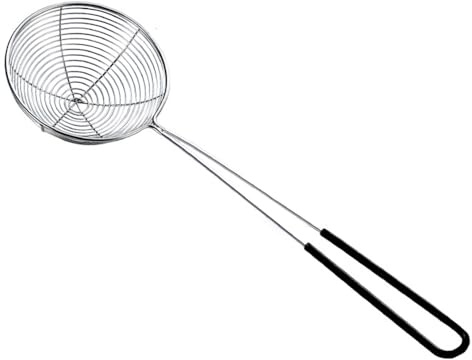 SEIWEI Mestolo grande in acciaio inox nero a forma di ragno, cucchiaio da cucina con manico ergonomico, per friggere, pasta, spaghetti, tagliatelle e altro
