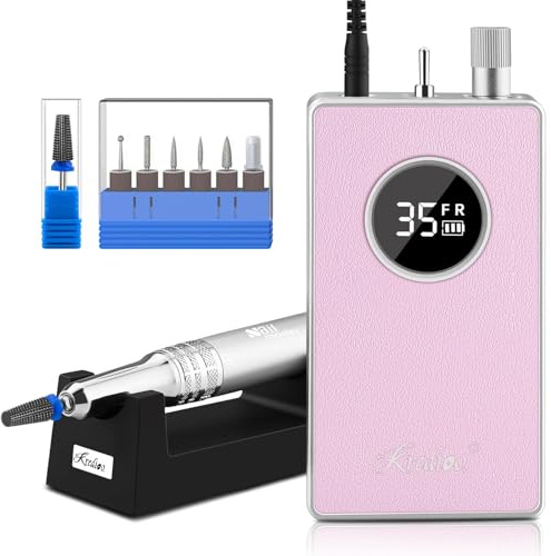 Kredioo Nagelfräser Akku 35000 U/Min Elektrische Nagelfräser für Gelnägel 2 in 1 Tischgerät und Tragbare Fräser Set Kabellos Nutzung 8 Stunden Rosa Lila