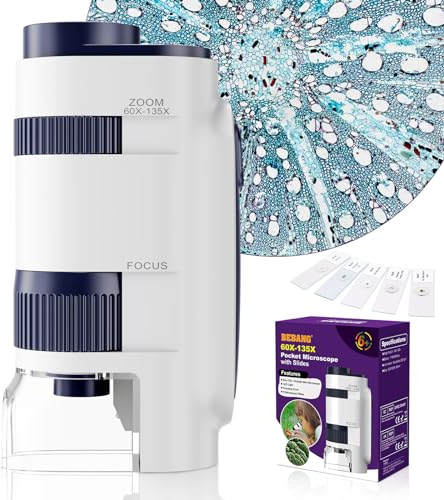 BEBANG 60x-120x Taschenmikroskop, Handheld-Mini-Mikroskop für Kinder mit LED-beleuchtetem Zoom, tragbares Mikroskop für Kinder, Studenten, Erwachsene, (weiß)