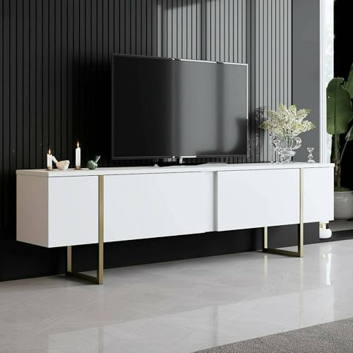Dmora TV-Schrank Centaurus 180x30x50cm Weiß, EIN Regal