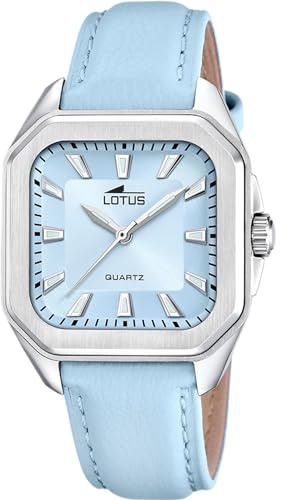 LOTUS Montre Femme Analogique en Cuir Bleu | Mouvement à Quartz, Verre Minéral Haute Résistance, Étanche 5 ATM, y 18968/4, Square Series