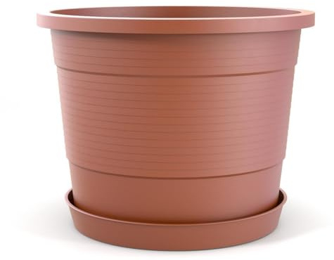Plastard Blumentopf Ø 54 cm mit Untersetzer rund – Terrakotta – Pflanzkübel | Witterungs- UV- & frostbeständig, inkl. 45 cm Untersetzer, Pflanzkübel mit Überlauf, Pflanztopf 35 Liter, Deko Blumenkübel