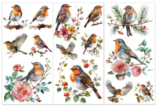 OLYCRAFT 3Pcs Bird Rub on Transfer for Crafts 15x30cm Furniture Sticker