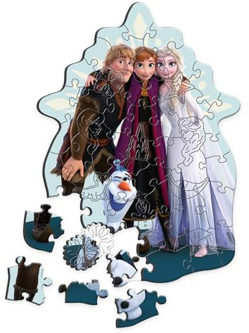 Trefl - Holzpuzzle: Frozen, Lieblings Eiskönigin - 50 Teile, Formen-Puzzle Wooden Puzzle, Unregelmäßige Formen, 10 Figuren, für Kinder ab 5 Jahren