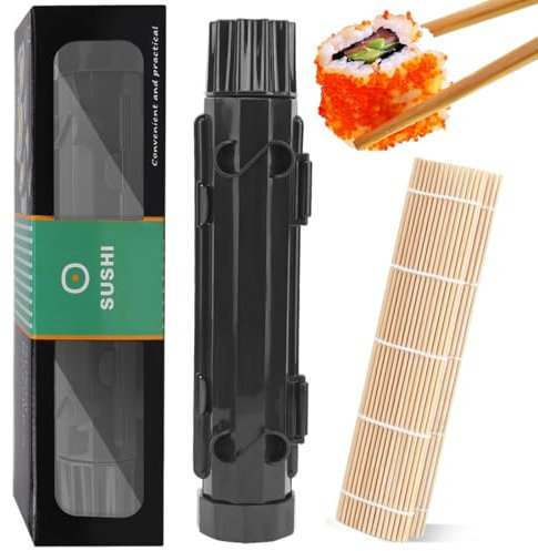 EZOULUOBA Sushi Maker, Sushi Form Set zum Selber Machen, Sushimaker Roller und Bambusmatte für Reis Former Dekorieren Diy Werkzeug (Schwarz Roller Pack)