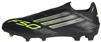 adidas Unisex F50 League Laceless Firm Ground Football Boots, Core Black/Iron Metallic/Lucid Lemon, 43 1/3 EU