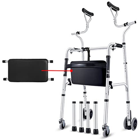 Gehgestell mit Achselstütze, Leichter zusammenklappbarer Gehhilfe mit verstellbaren Rädern aus Dicker Aluminiumlegierung, Rehabilitationshilfe für Senioren mit Behinderungen