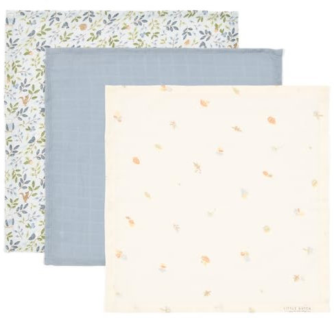 Little Dutch Mundtücher Spucktücher Mulltücher Musselin 3er Set (25x25 cm) Baumwolle blau - Forest Friends