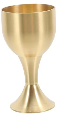 AUTSUPPL Metal Wine Goblets, Copper Alloy Decorative Footed Chalice, Smooth Rim, Retro Golden Offering Cup for Home or Temple,