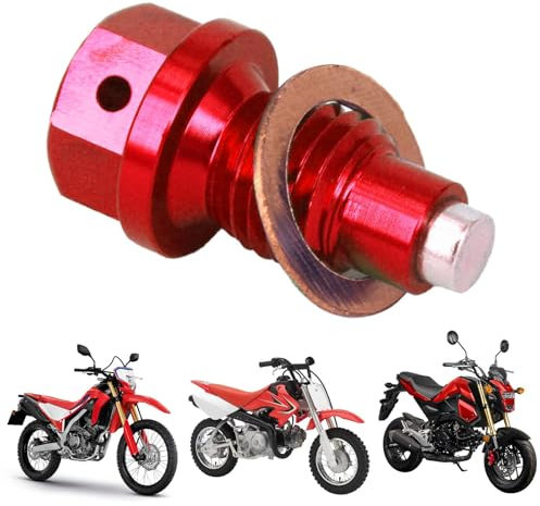 BIUGERCN Tornillo magnético de drenaje de aceite para motocicleta M12 x 1,5 con arandela triturada de cobre rojo CNC para CRF50F CRF125F CRF250L CRF300L GROM MSX125 CB300R CB500X CBR400R CB650R