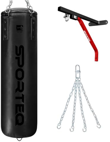 Sporteq Dyno Heavy Filled Boxing Punch Bag 3FT, 4FT & 5FT for All Ages & Genders | Punching Martial Arts Kickboxing Muay Thai Karate | Home & Commercial Gym Use (Matt Black, 3FT)