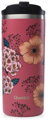QWETCH - Travel Mug Isotherme - Anémones 470ml - Thermo Café & Thé en Inox - 6h Chaud et 12h Froid - Étanche, Mug de voyage