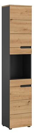 xonox.home Bad Canu X4CE1711 - Armadio alto da parete re./li, montaggio in basalto grigio e riproduzione Artisan, ca. 38 x 193 x 34 cm (larghezza x altezza x profondità)