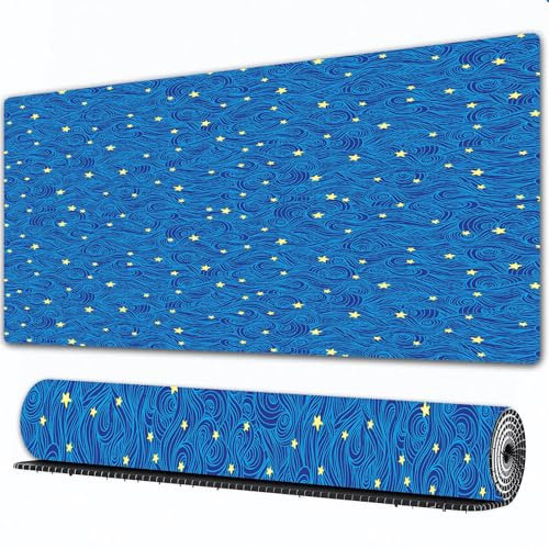FEHWI 90×40 cm Verlängertes großes Mauspad Schreibtischauflage,Sternennacht, Sterne und Wolken Muster mit K, Hitzebeständige Tischsets,genähte Kanten Gaming mauspads,rutschfeste Gummibasis