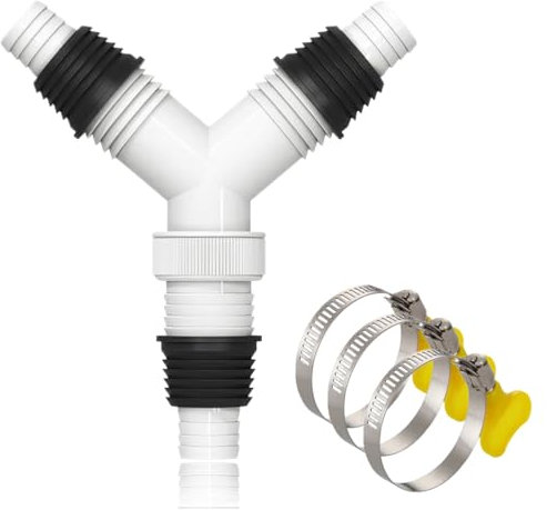 JAWUZ Double evacuation machine a laver, Adaptateur de vidange pour machine à laver, Adaptateur double pour tuyaux de 20-31mm, sortie de 36mm，Avec 3 clips