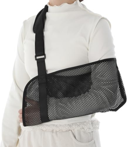 CIATBYYJ Breathable Mesh Shoulder Sling, Adjustable Black Arm Sling Shoulder Immobilizer for Showering, Lightweight Arm Slings for Elbow Injury Relieve Pain, Universal Slings for Arms Men Women