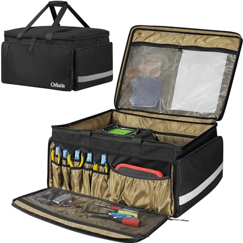 ORKELS Storage Bag for Traxxas RC 1/14, 1/16 & 1/18 Cars, Protective Carry Case with Bottom Clapboard and Multi-Pockets for Tools & Accessories, Black