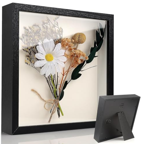 TXXATX 20x20x3 cm 3D Bilderrahmen zum Befüllen Bilderrahmen Tief zum Befüllen mit Transparente Acrylplatte für Desktop Wand Fotos Objekte Hochzeitsstrauß DIY -Schwarz