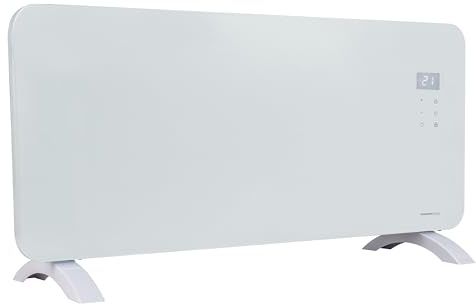 Masterplug SmartEnergy Monitoring Glass Panel Heater with Two Power Modes, Adjustable Thermostat, LED Display and Power Indicator, Auraline, White, 2000W, FANGP200WUK