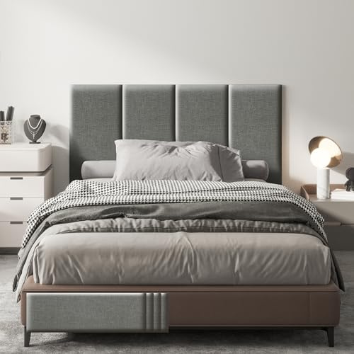 LELEFIDO Wandpaneele Gepolstert, Wandpaneele Selbstklebend aus Leinen, 3D Schalldichtes Bettkopfteil mit Schaumstoff, Wandpolster für Schlafzimmer, Wohnzimmer, Büro,Grau (1, 90 * 30 cm)