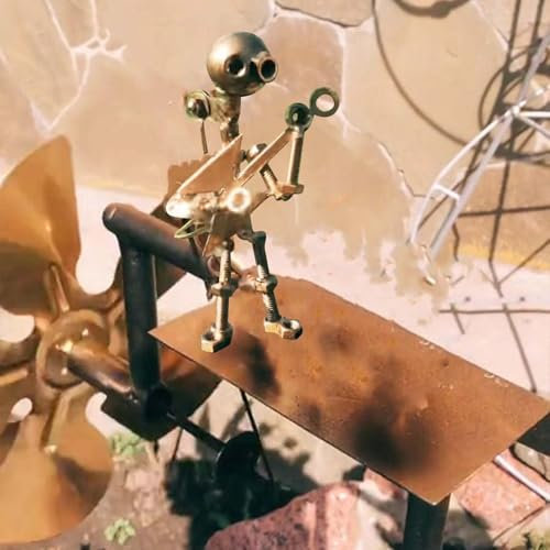 Mulino a vento in metallo fatto a mano, per chitarrista roccia, per giardino, mulino a vento batterista, figure musicali e statue di percussionisti, mulino a vento da giardino in metallo per cortile